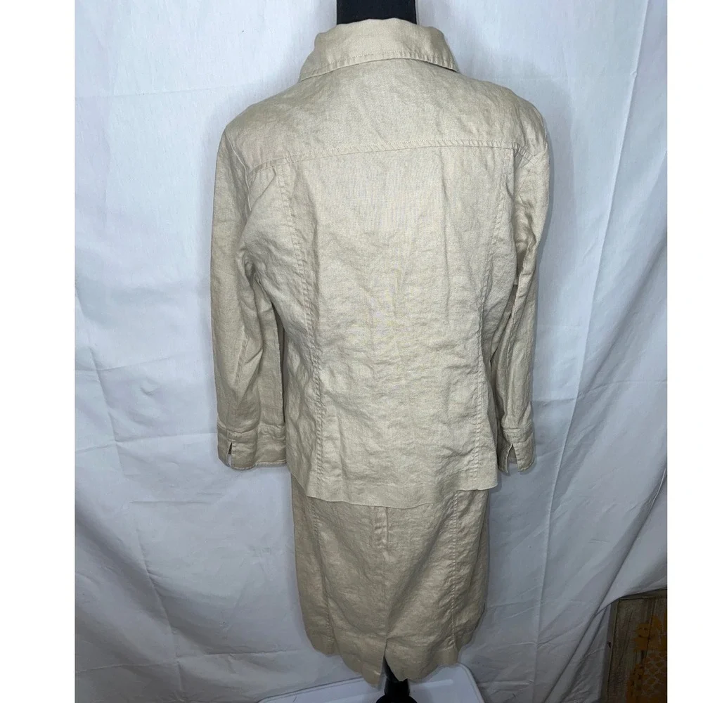 Rafaella Women Linen Suit‎ Blazer Skirt Set Beige Size 14
